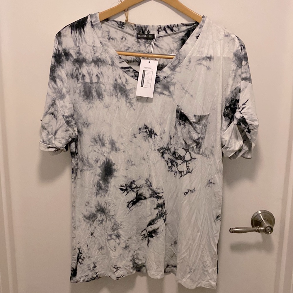 Miholl Black White Gray Tie Dye shirt with pocket